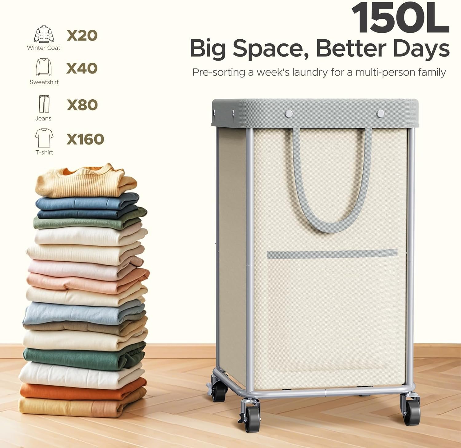 Read more about the article 【折后价:$20.99 Prime包邮】 JYPS 150L 大号滚动洗衣篮